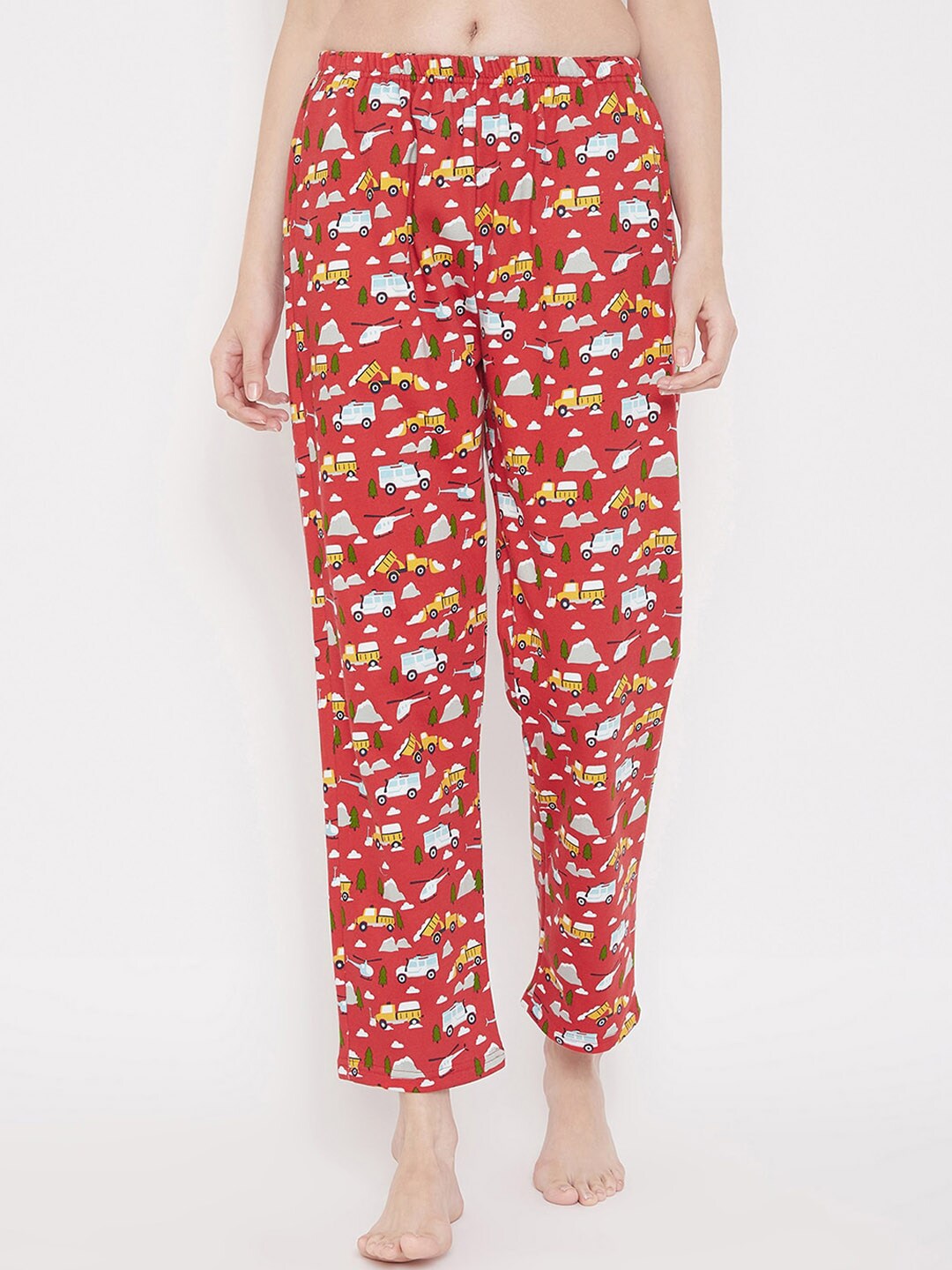 Clovia Women Red & White Printed Ankle-Length Lounge Pants LB0139P04 Price in India