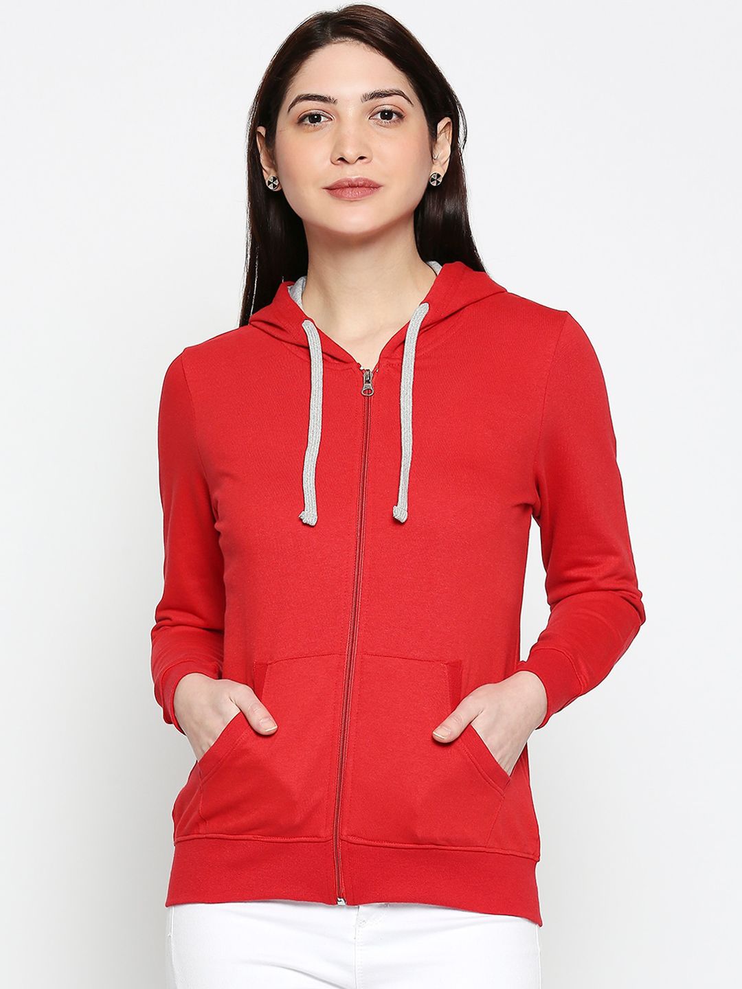 People Women Red Solid Padded Jacket Price in India