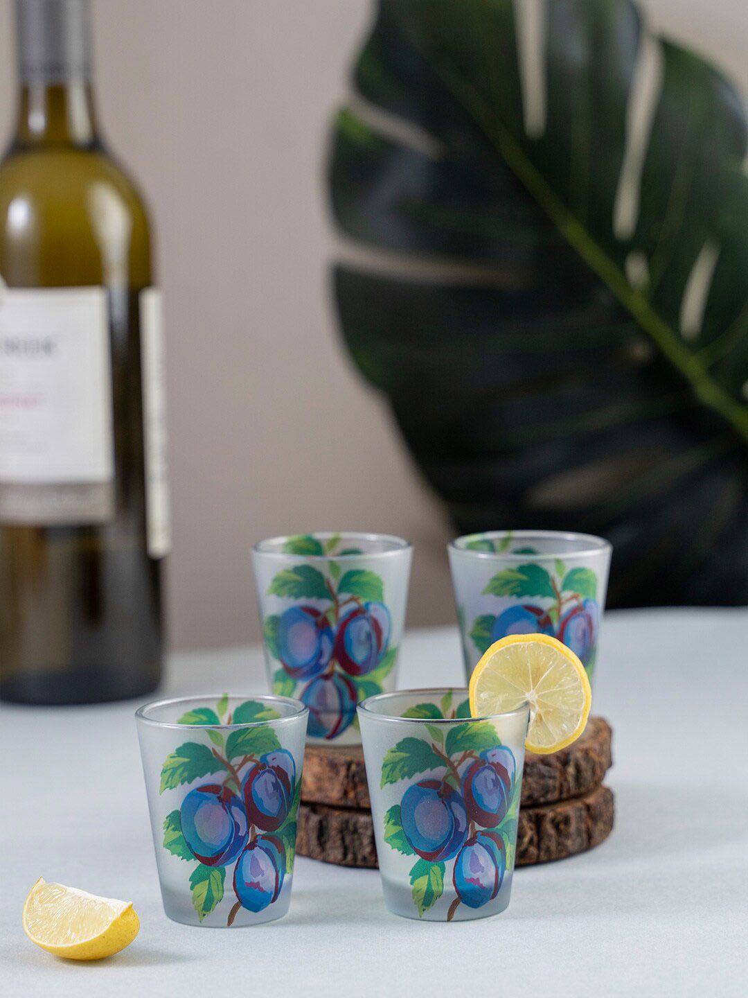 KOLOROBIA Set of 4 Blue & Green Italian Prune Plums Shot Glasses 30 ml Price in India