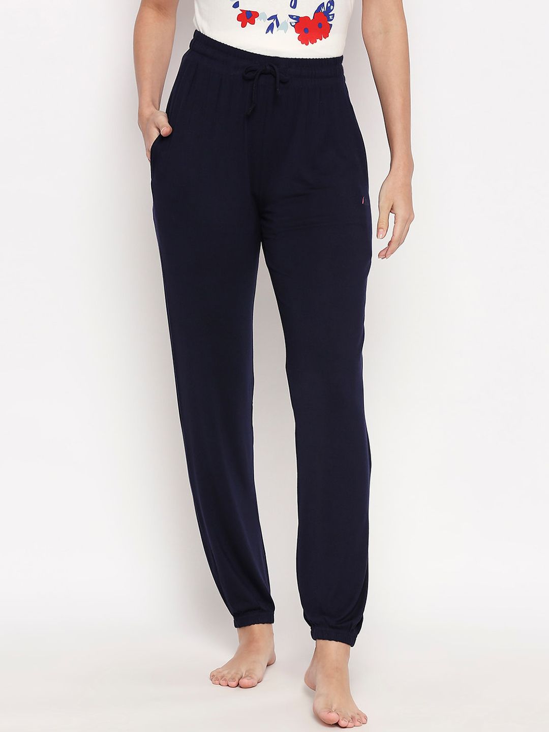 XIN Women Navy Blue Solid Lounge Pants Price in India