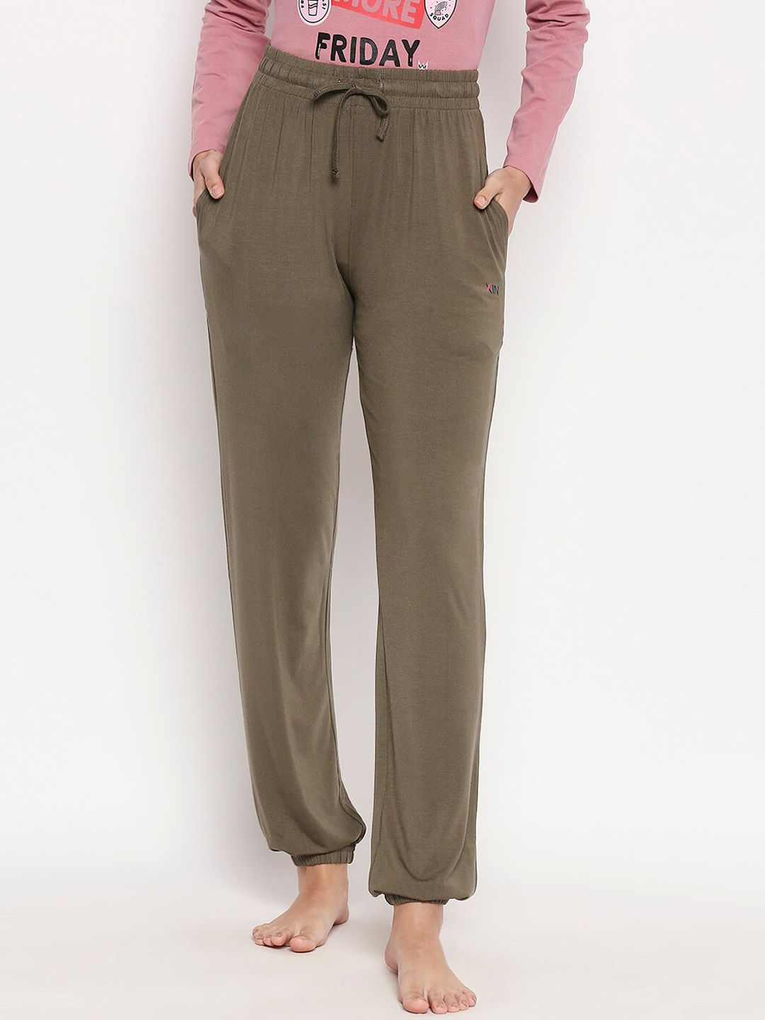 XIN Women Olive Green Solid Lounge Pants Price in India