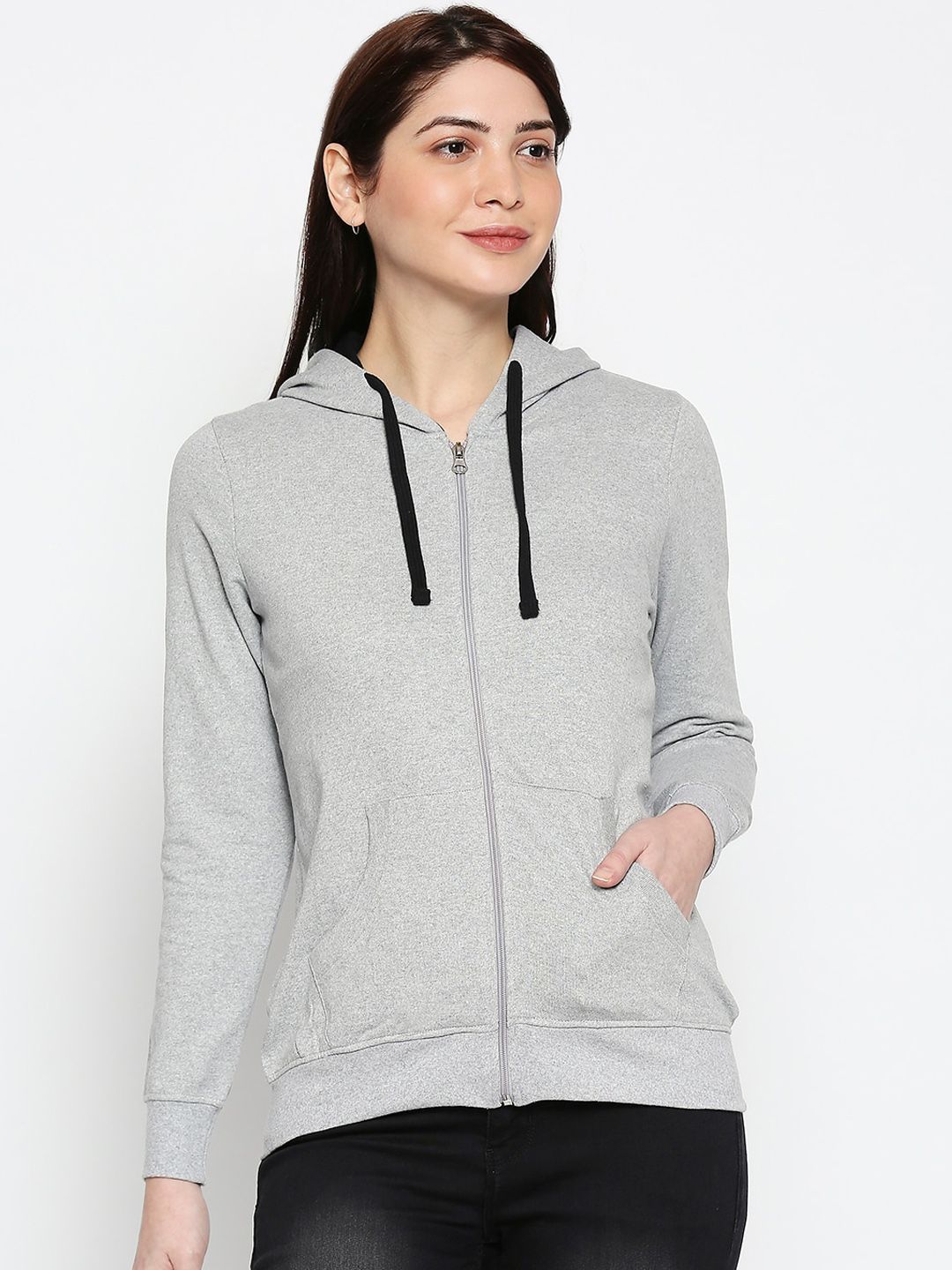 People Women Grey Solid Sporty Jacket Price in India