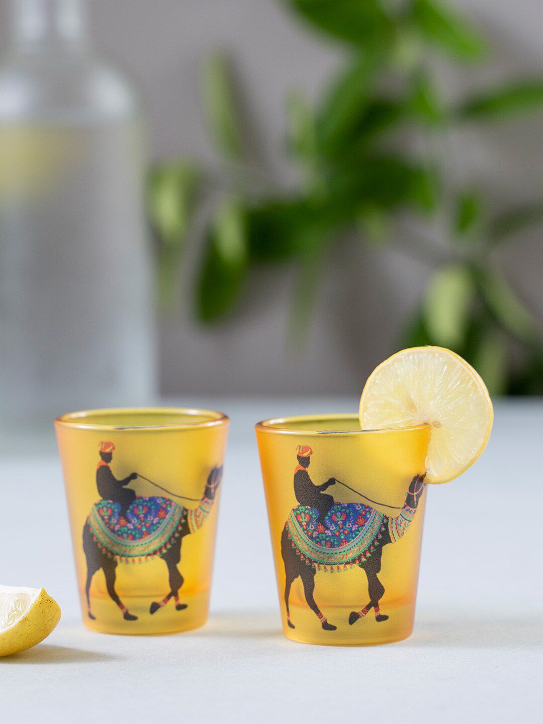KOLOROBIA Set of 2 Yellow & Black Princely Camel Shot Glasses 30 ml Price in India