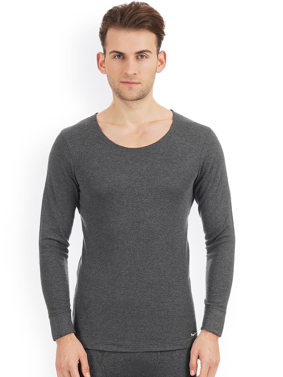 Pepe Jeans Men Charcoal Grey Solid Thermal Top Price in India
