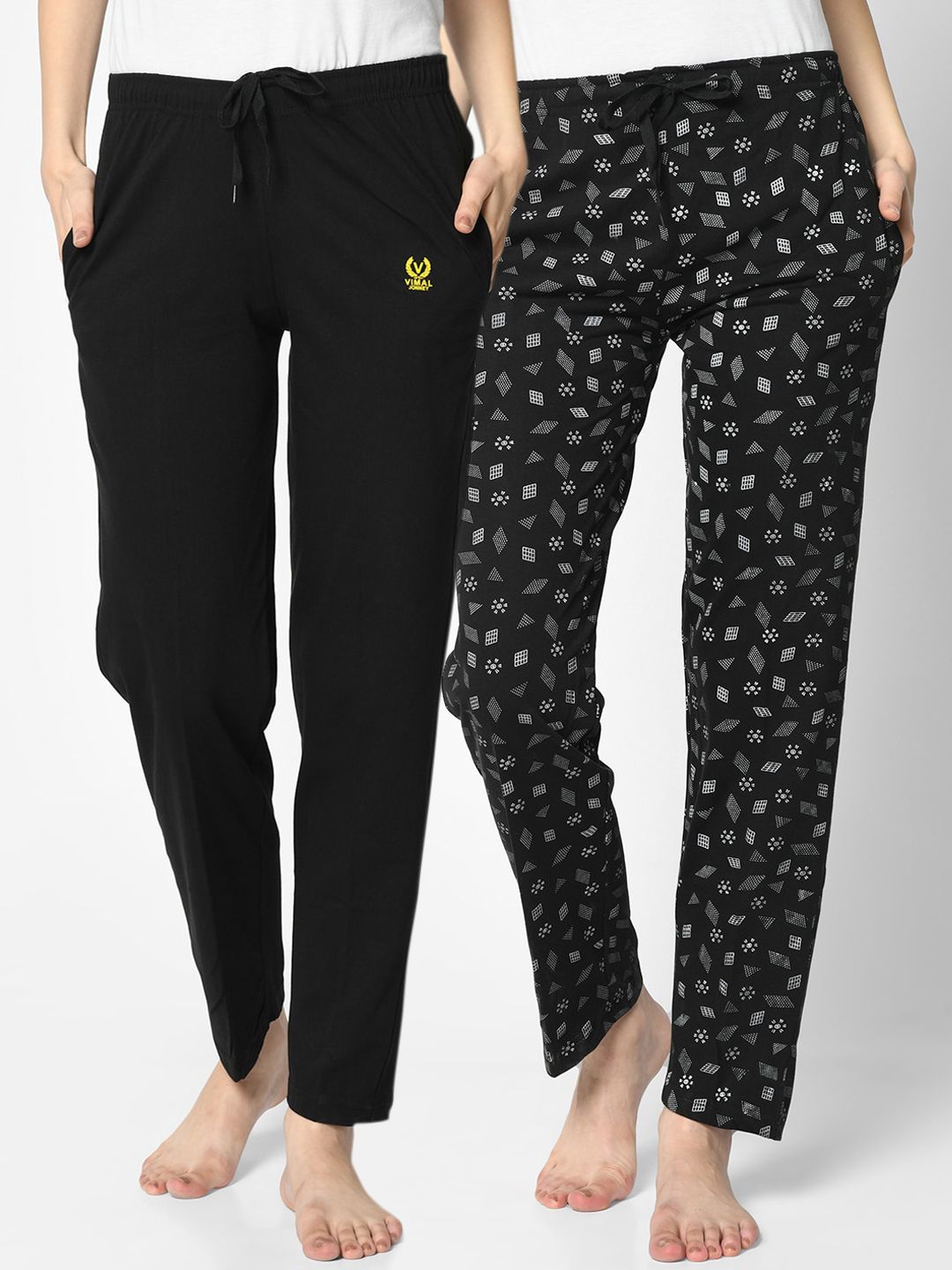 VIMAL JONNEY Women Pack Of 2 Black Printed Lounge Pants Price in India