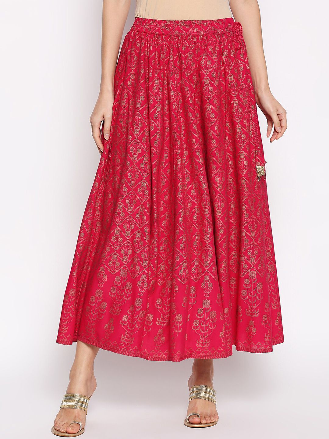 AKKRITI BY PANTALOONS Women Fuchsia-Pink & Black Printed Maxi Skirt
