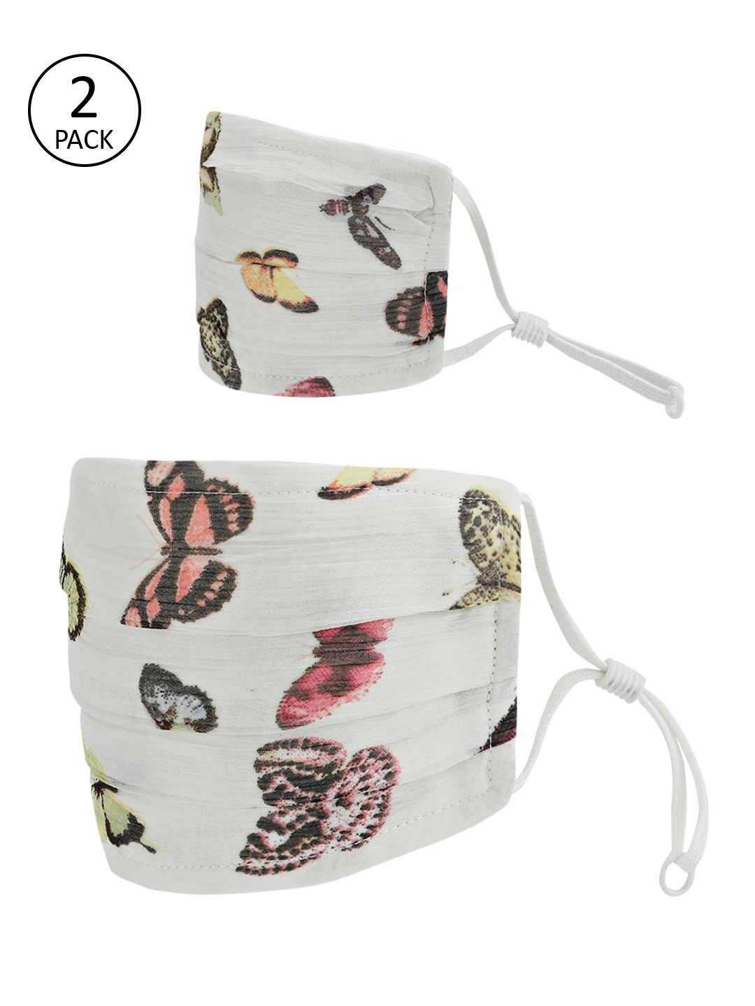Kazo Women Pack Of 2 White & Black Butterfly Print 3-Ply Mom & Me Cloth Masks Price in India