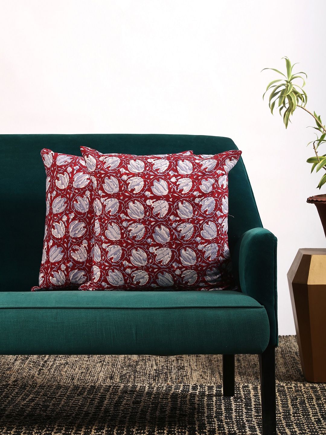 Contrast Living Set Of 2 Red & Grey Printed Square Cushion Covers Price in India