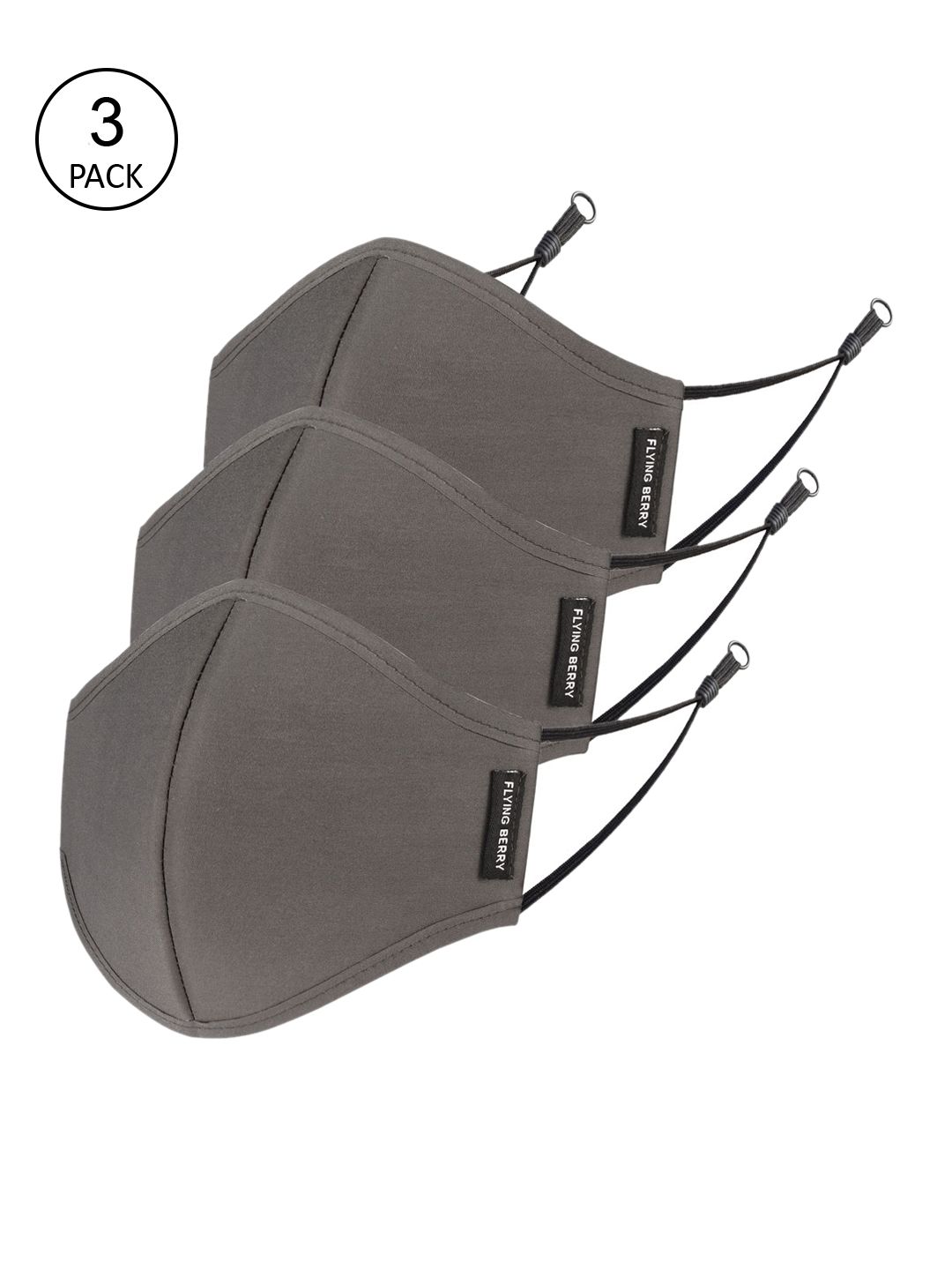 FLYING BERRY Pack Of 3 Grey Solid 3-Ply Anti-Pollution Reusable Cloth Face Masks Price in India