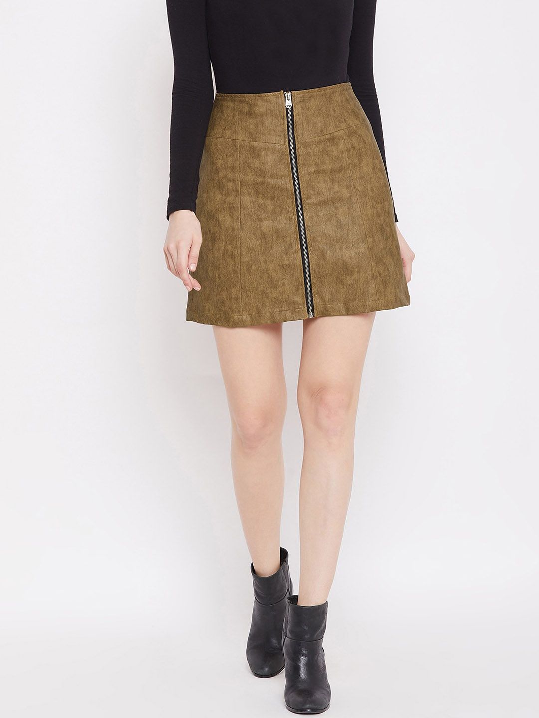 JUMP USA Women Tan Brown Solid Mini Pencil Skirt