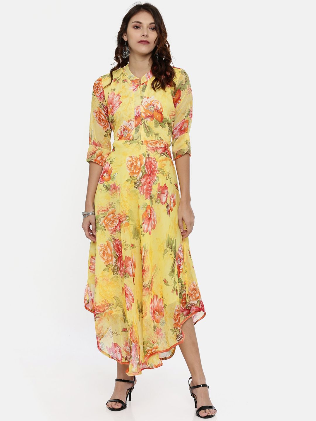 Souchii Women Yellow Printed Maxi Dress Price in India