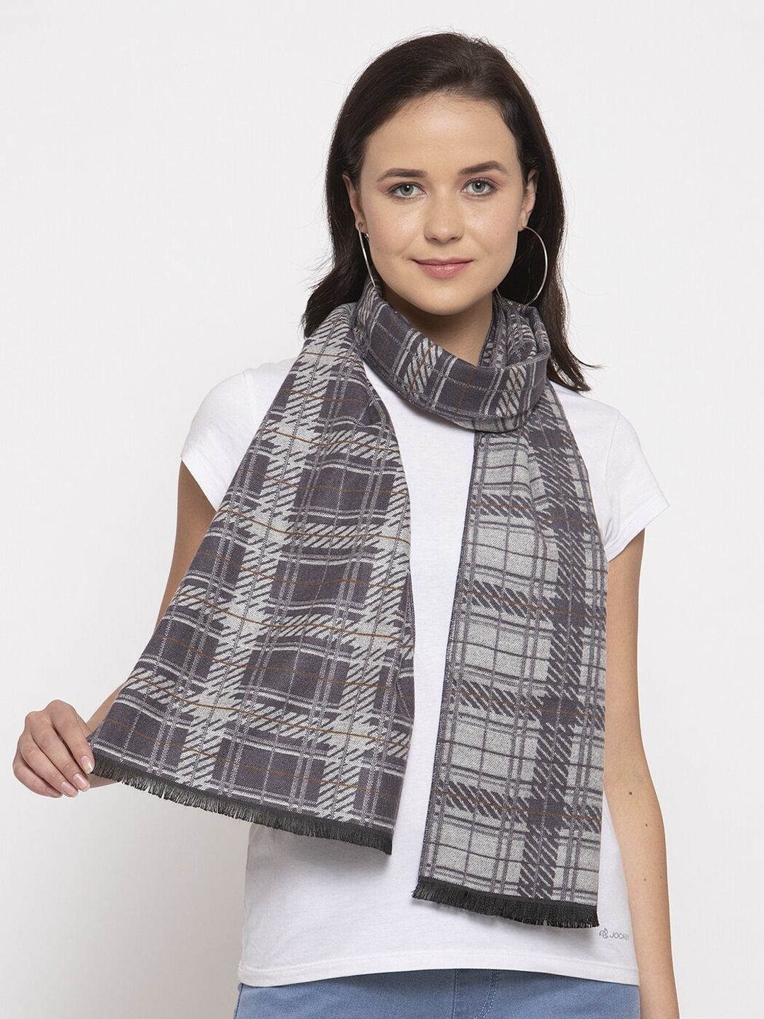 Calvadoss Women Grey & White Checked Stole Price in India