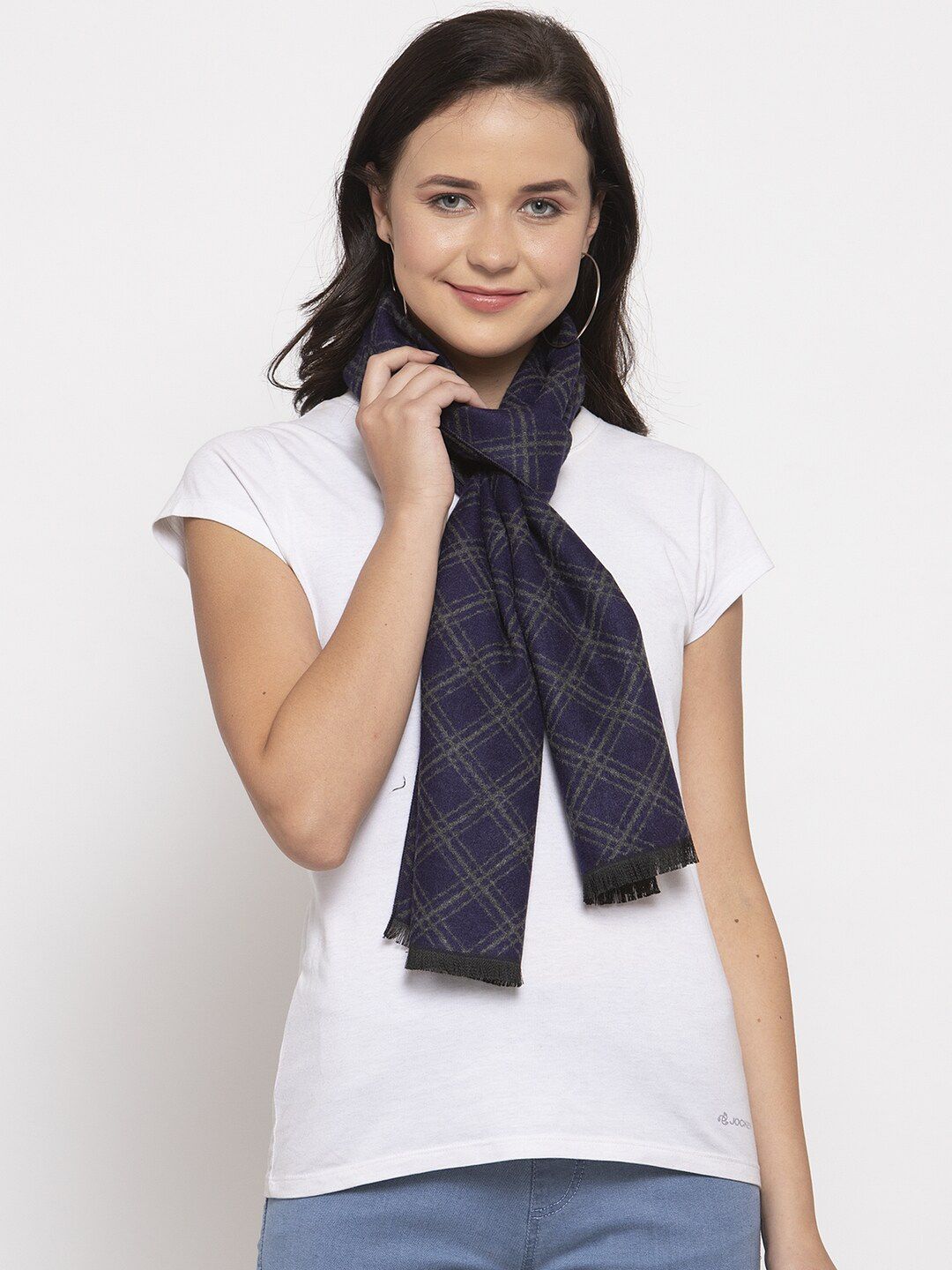 Calvadoss Women Blue & Grey Checked Stole Price in India