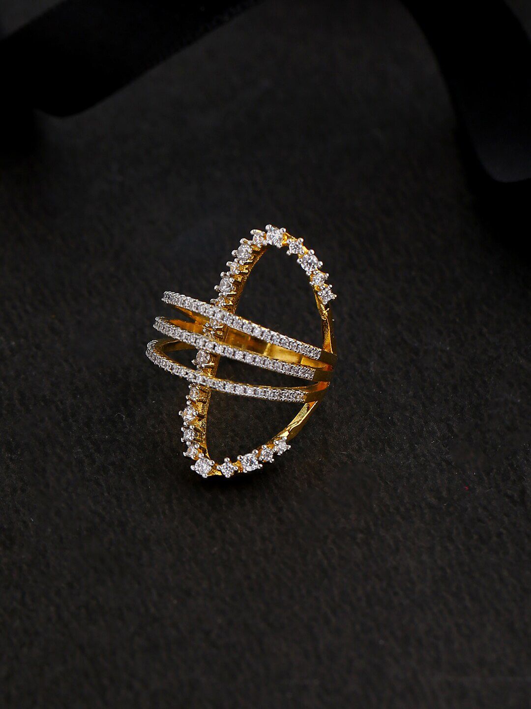 Voylla Platinum-Plated Gold-Toned & White CZ-Studded Finger Ring Price in India