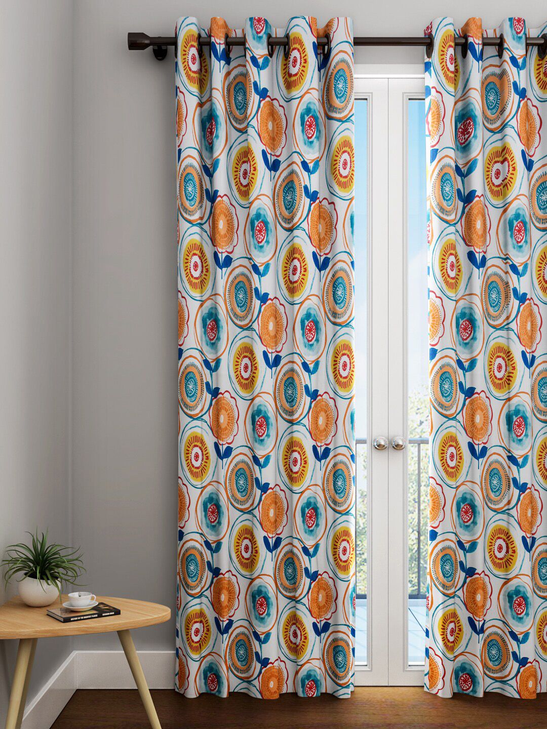 URBAN DREAM Orange & Blue Printed Single Door Curtain Price in India