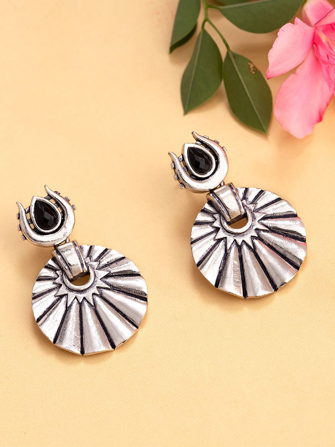 Studio Voylla Silver-Toned Circular Studs Price in India