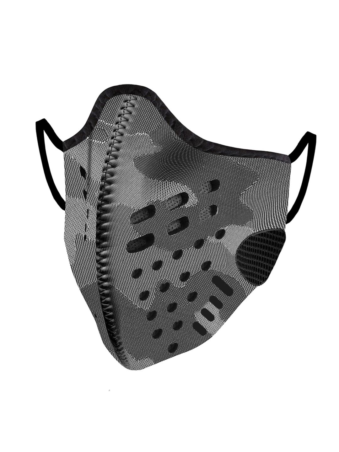 Lioncrown Charcoal Grey & Black Camouflage Printed 6-Ply Cloth Mask Price in India