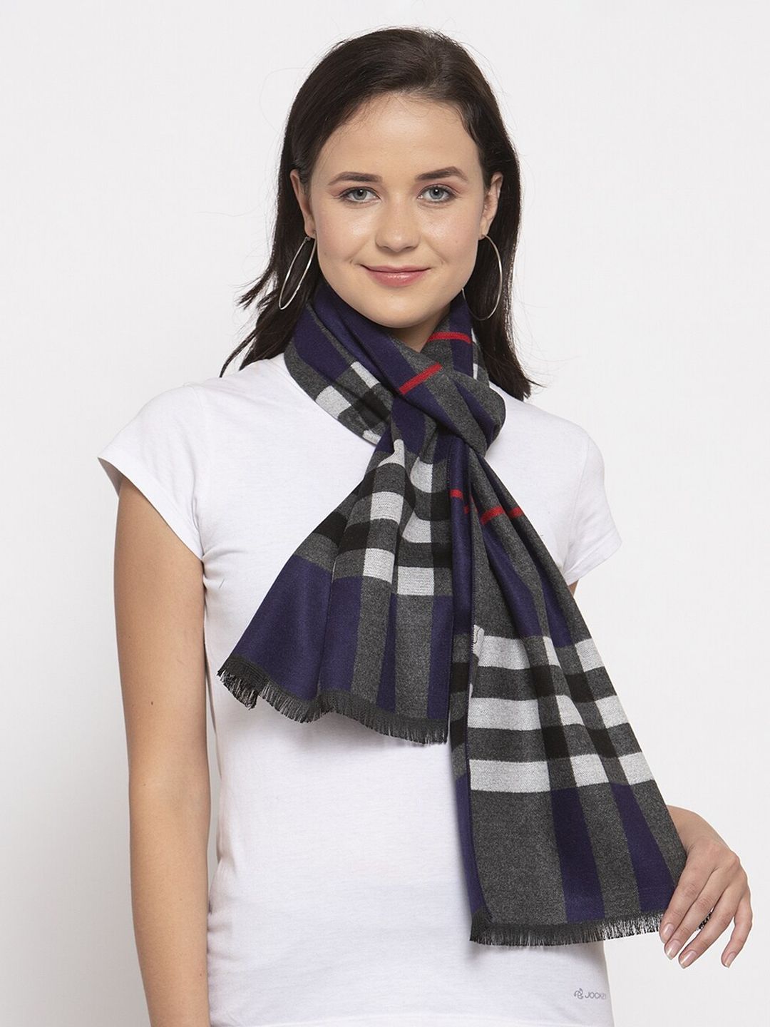 Calvadoss Women Blue & Grey Checked Stole Price in India