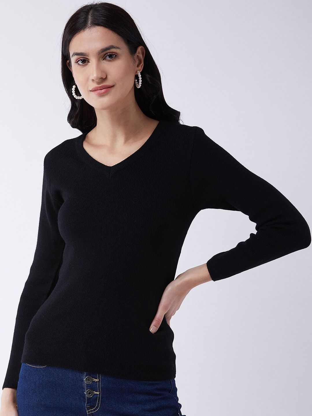 RVK Women Black Solid Pullover Sweater Price in India