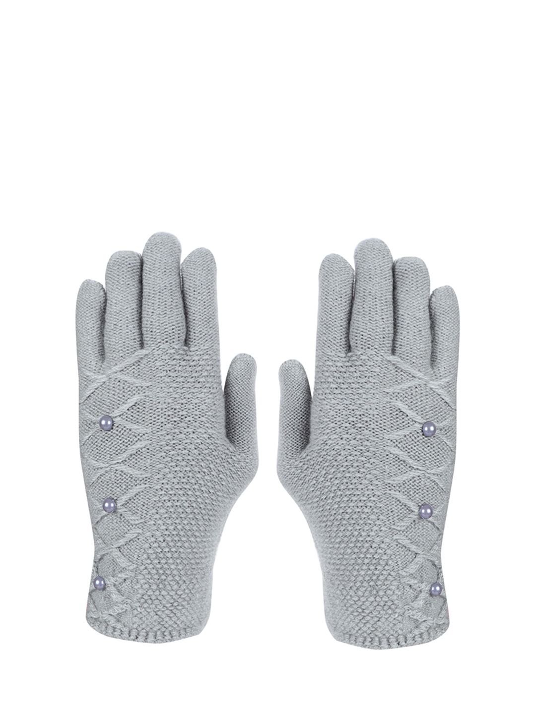 FabSeasons Women Acrylic Grey Solid Gloves Price in India