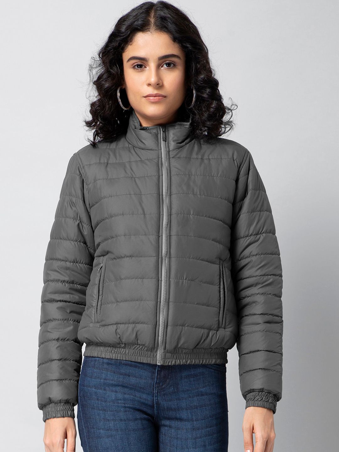 FabAlley Women Grey Solid Lightweight Puffer Jacket Price in India
