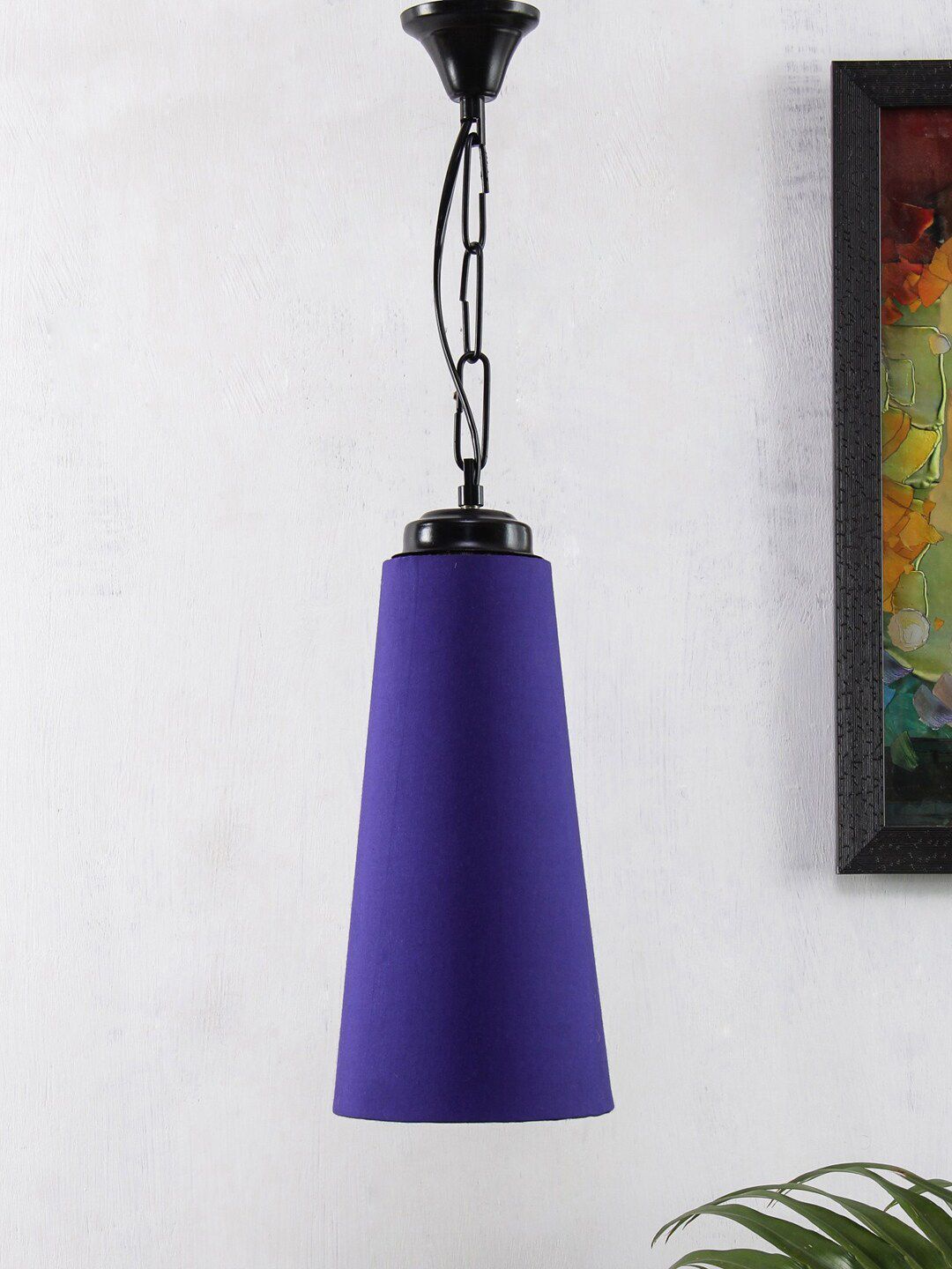 Devansh Blue & Black Solid Conical Traditional Hanging Light Price in India