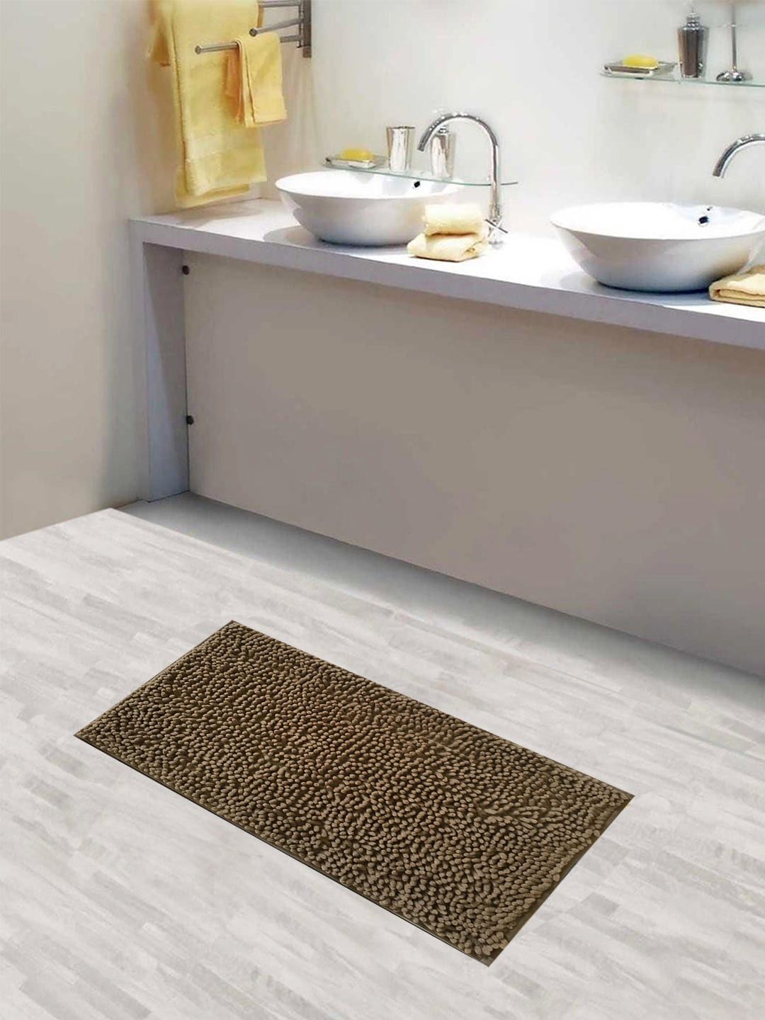 Lushomes Brown Solid Chenille Croissant 2200 GSM Bathmat Price in India