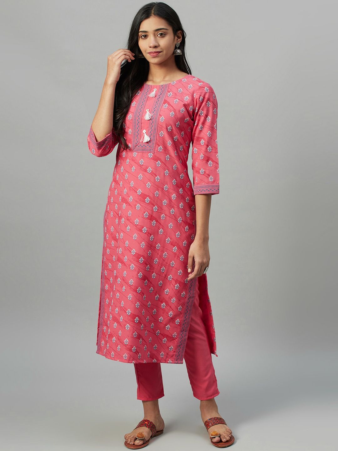 ZIYAA Women Peach-Coloured Printed A-Line Kurta