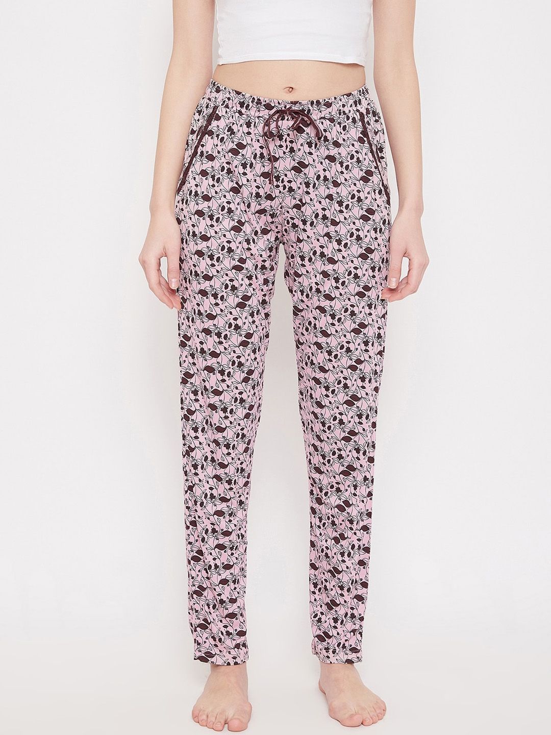 C9 AIRWEAR Women Pink & Brown Printed Pure Cotton Lounge Pants Price in India