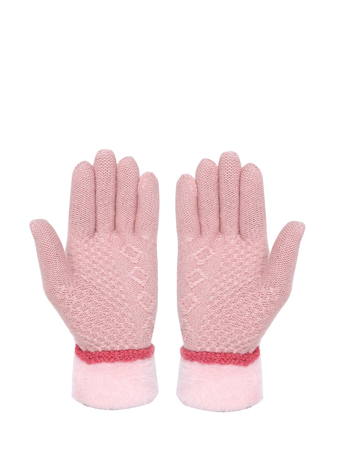 FabSeasons Women Acrylic Peach-Coloured Self Design Gloves Price in India
