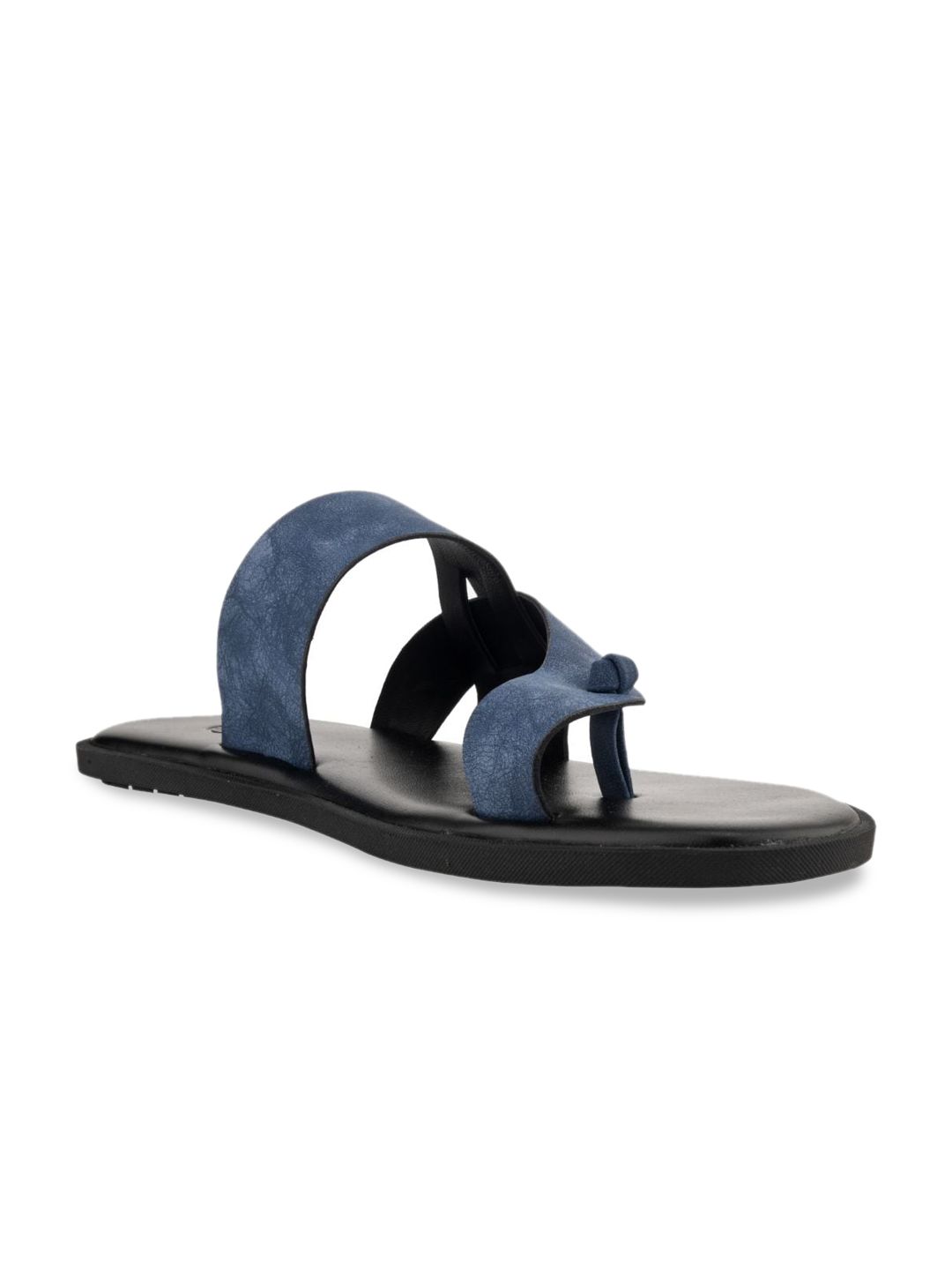 SKO Men Navy Blue Solid Leather Comfort Sandals