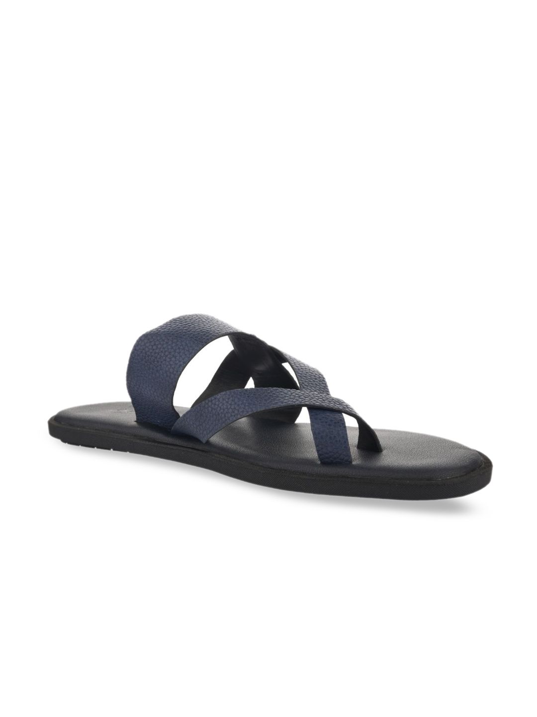 SKO Men Navy Blue Textured Leather Comfort Sandals