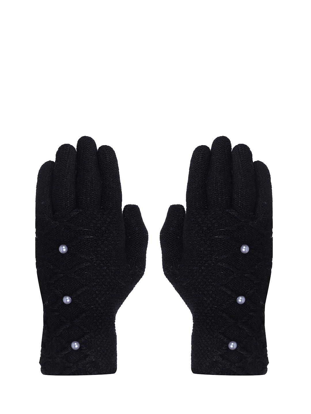 FabSeasons Women Acrylic Black Solid Winter Gloves Price in India