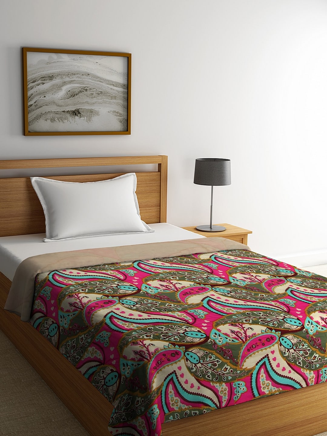 REME Green & Pink Digital Floral Printed Organic-Cotton Heavy Winter 150 GSM Sustainable Single Bed Quilt Price in India