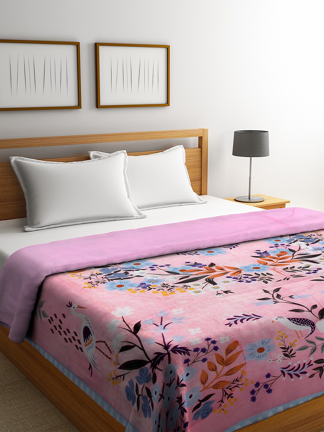 REME Pink & Blue Digital Floral Printed Organic-Cotton Heavy Winter 150 GSM Sustainable Double Bed Quilt Price in India