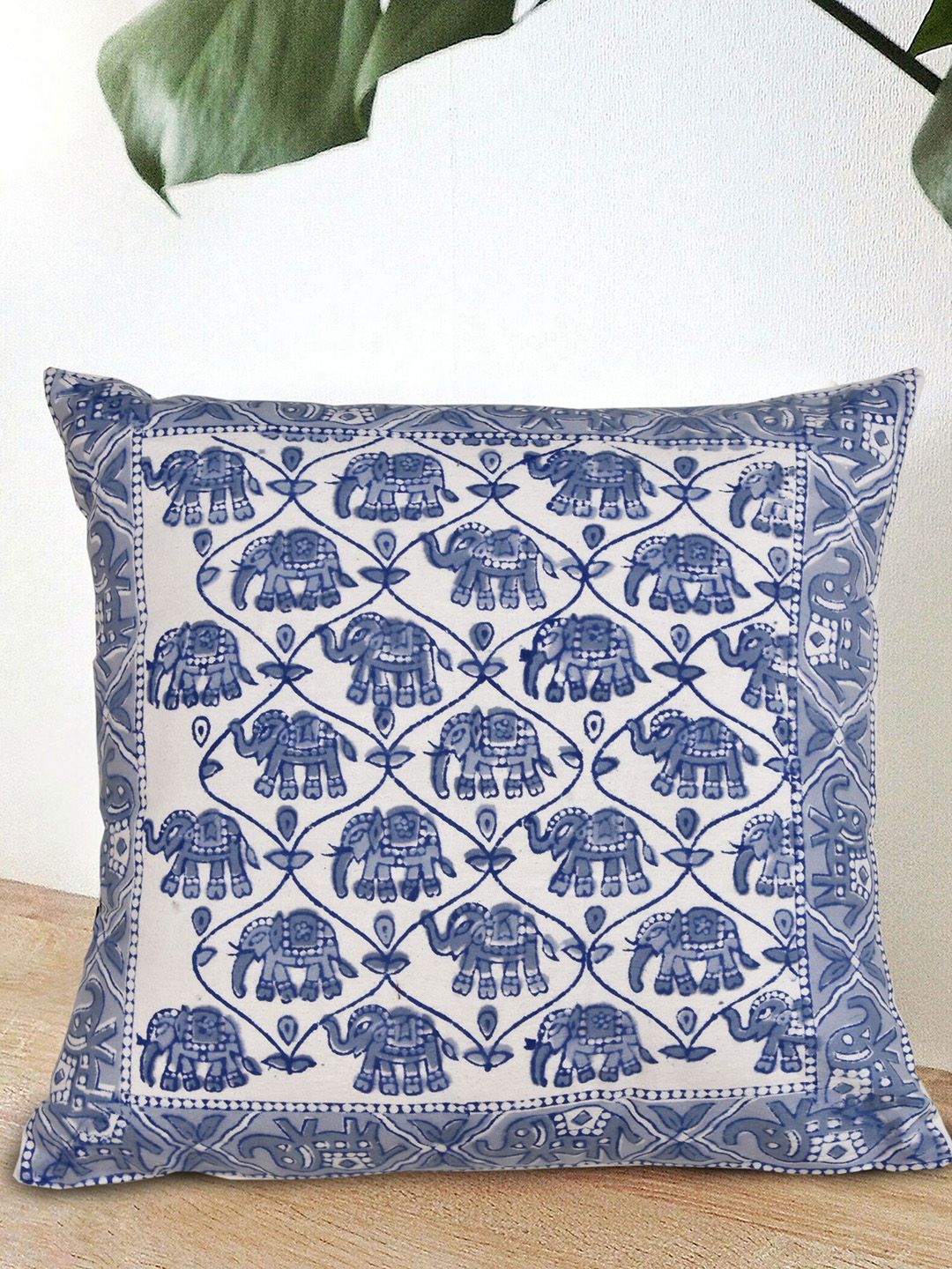 Gulaab Jaipur Set Of 5 Blue & White Ethnic Motifs Hand Block Print Cushion Covers Price in India