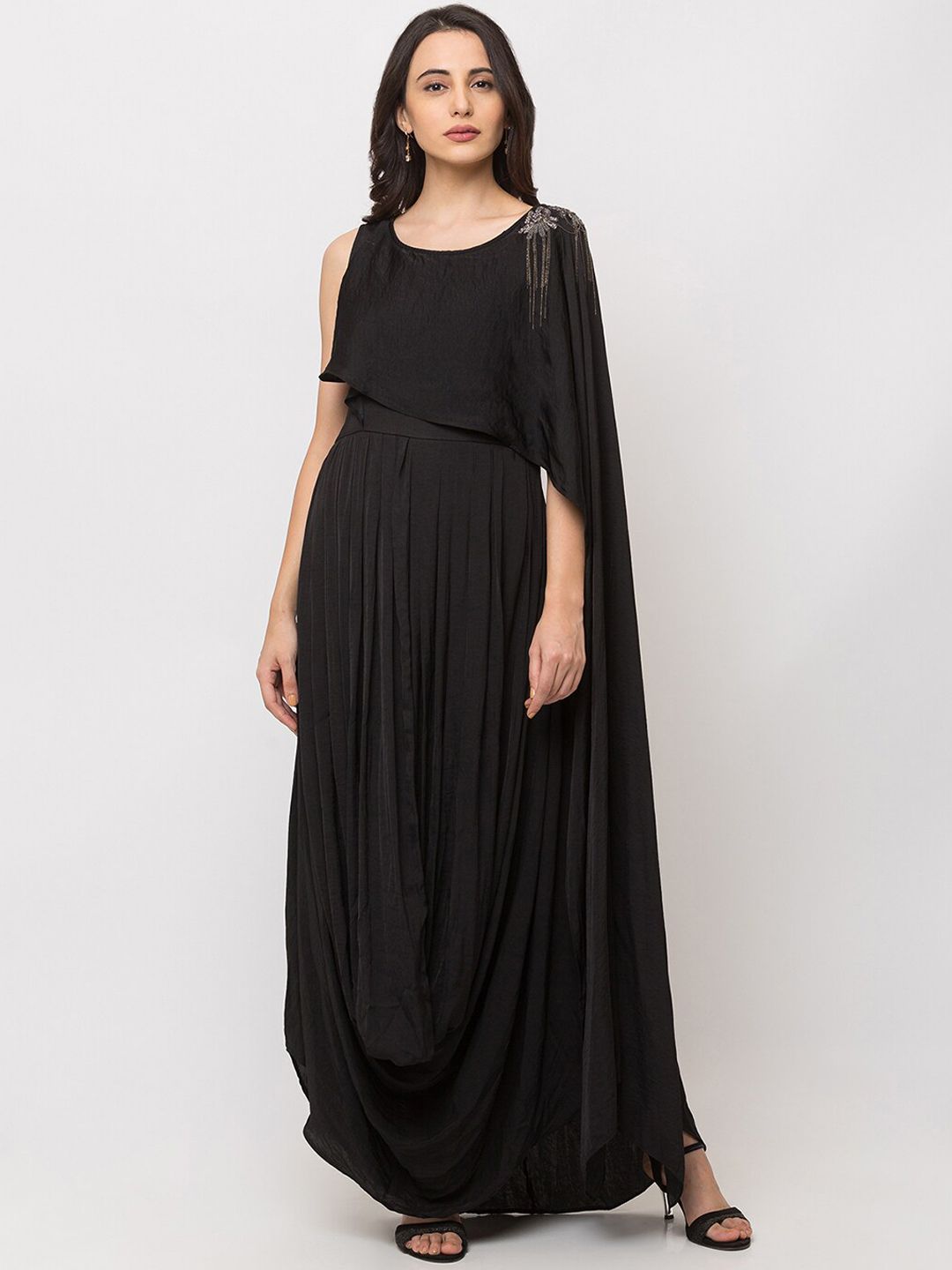 SHECZZAR Women Black Embellished Maxi Dress