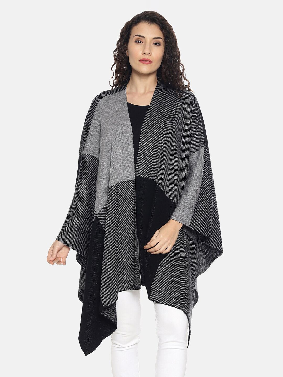 513 Women Black & Grey Woven-Design Kimono Shrug Price in India