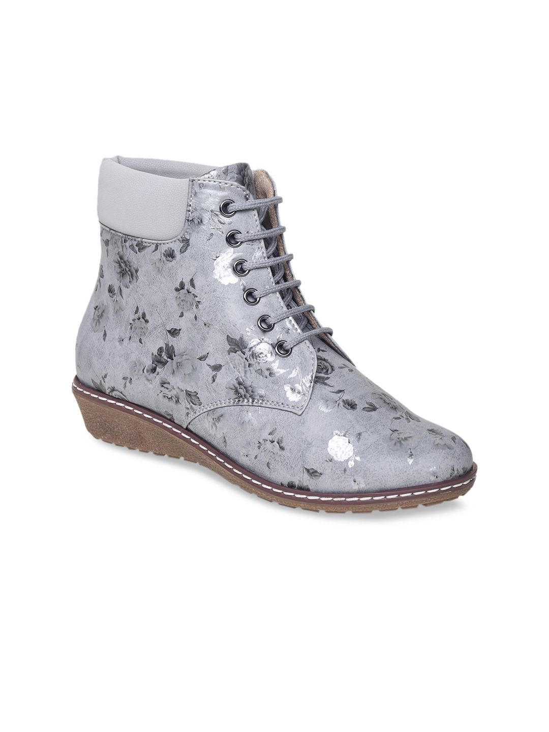 VALIOSAA Women Grey Printed Heeled Boots Price in India