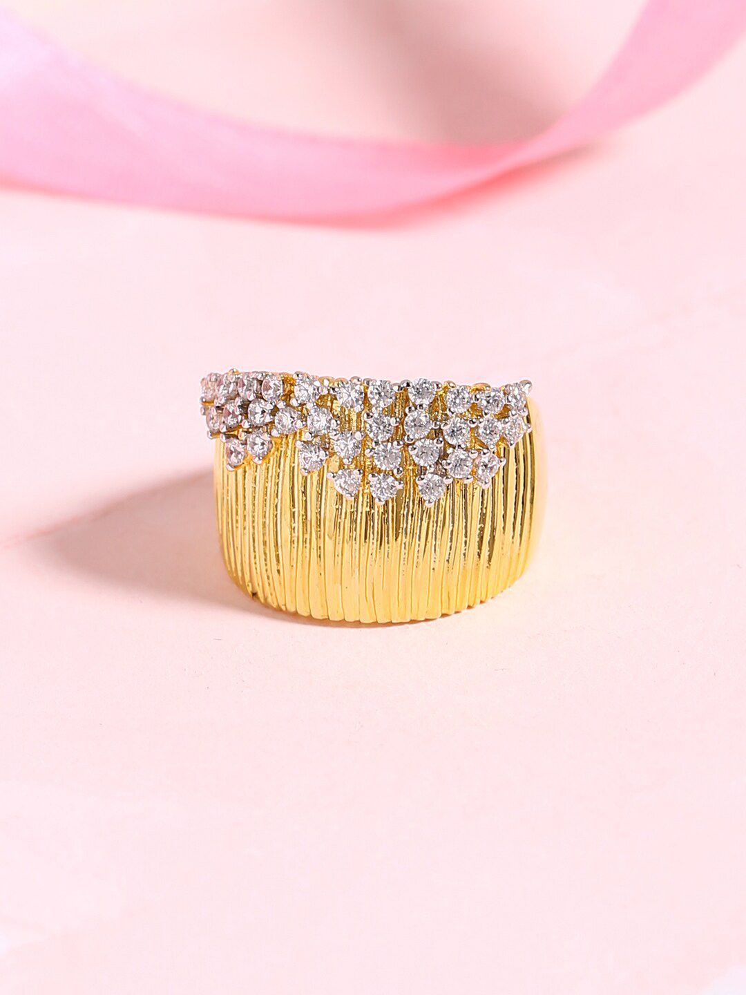 Voylla Gold-Toned & White CZ-Studded Finger Ring Price in India