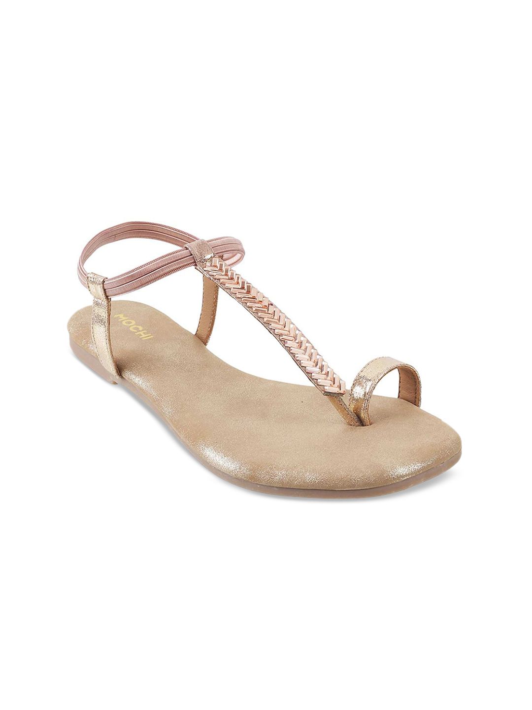 Mochi Women Beige Solid One Toe Flats Price in India