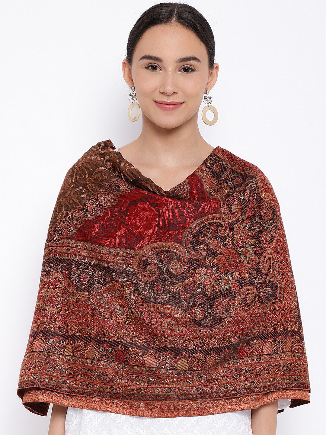 Pashmoda Women Black & Maroon Aari Embroidered Jamawar Shawl Price in India