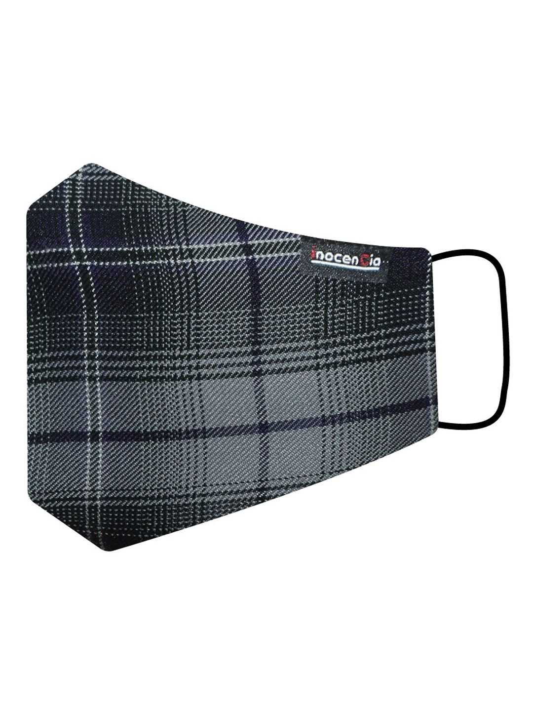 inocenCia Unisex Black Checked 2-Ply Reusable Cloth Mask Price in India