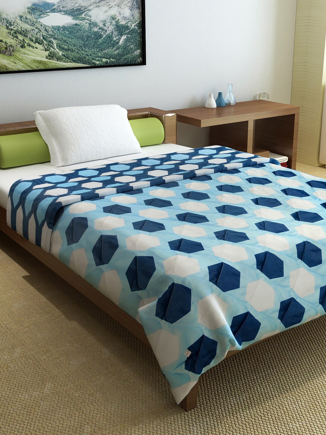 Divine Casa Navy Blue & White Geometric Mild Winter 110 GSM Single Bed Comforter Price in India