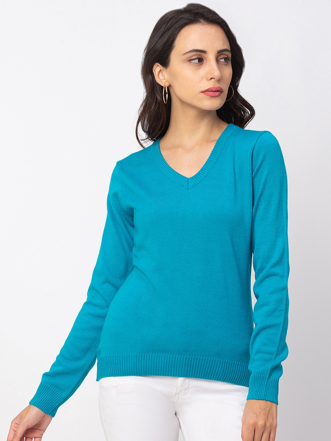 Globus Women Blue Solid Pullover Sweater Price in India