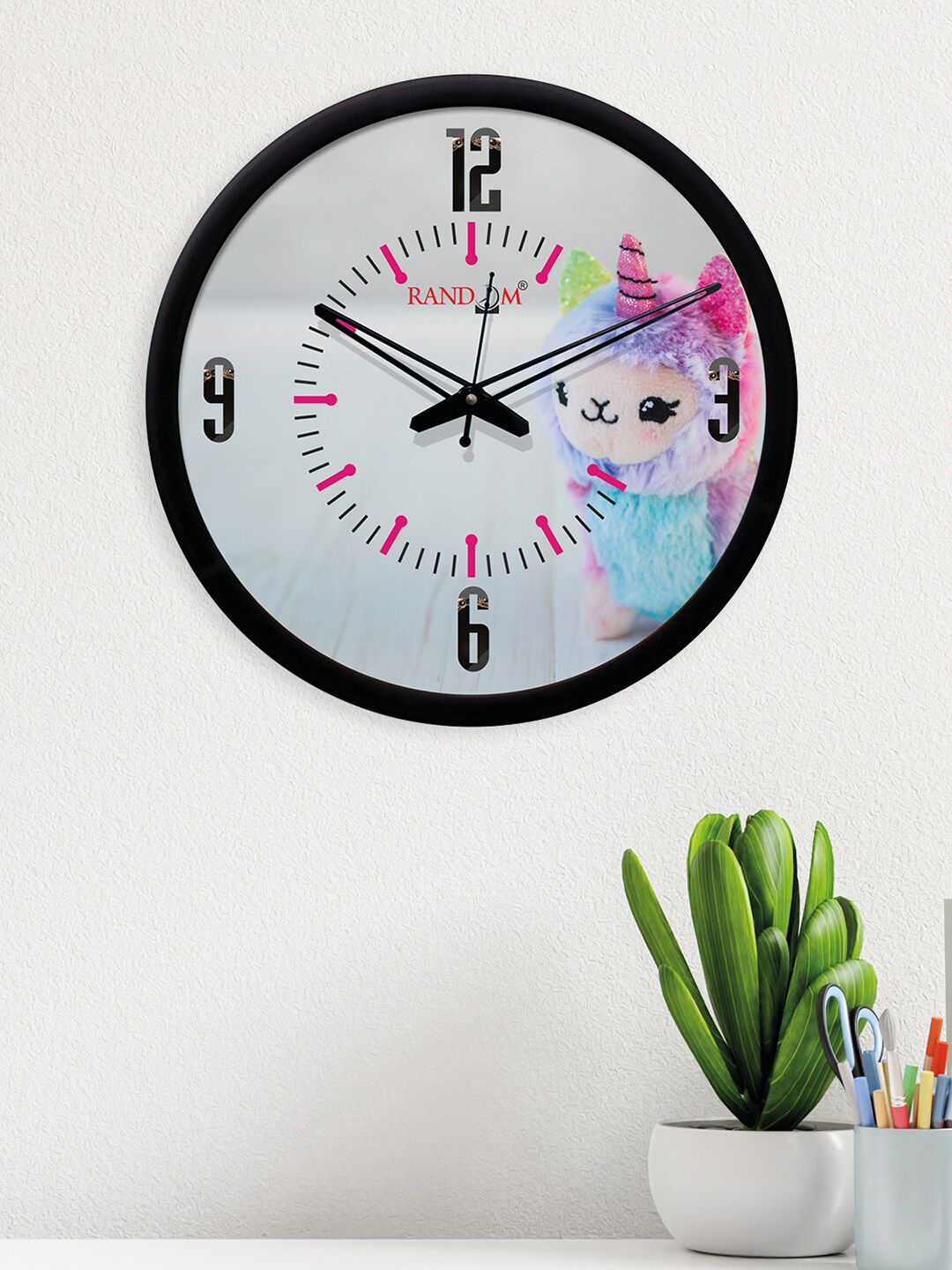 RANDOM Black & Blue Round Printed 30.48 cm Analogue Wall Clock Price in India