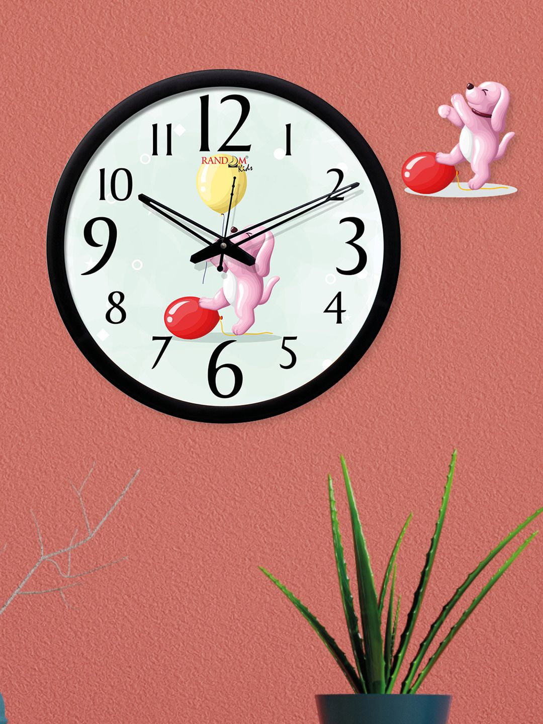 RANDOM White & Pink Set of 2 Round Printed Analogue Wall Clock & Wall Decor Price in India