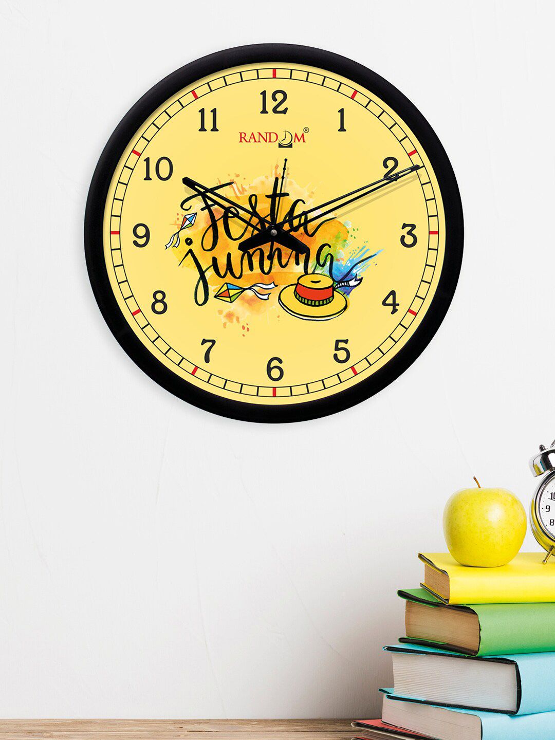 RANDOM Yellow & Black Round Printed 30 cm Analogue Wall Clock Price in India