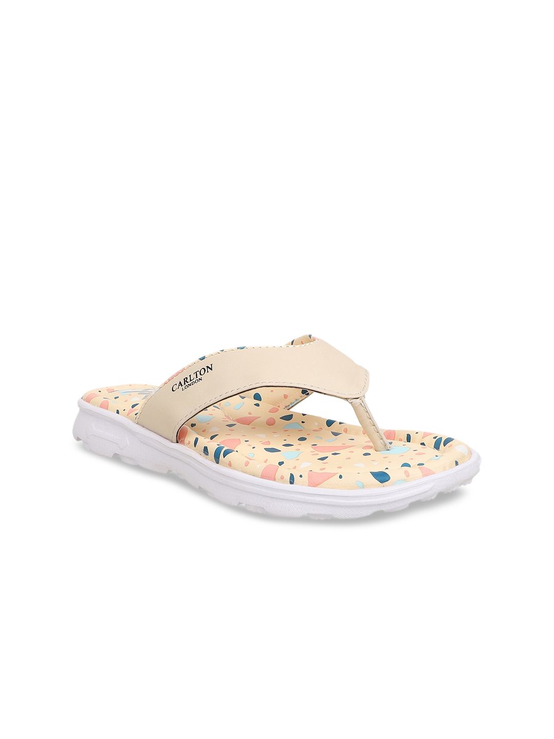 Carlton London sports Women Beige Printed Thong Flip-Flops Price in India