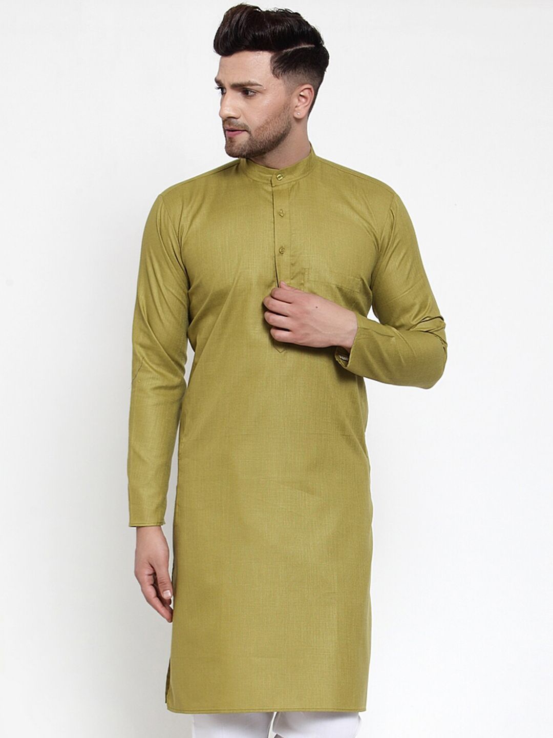 Jompers Men Olive Green Solid Straight Kurta